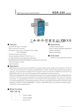 NDR-240 Switching Power Supply 240W 24V 10A DC Output