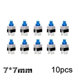 10Pcs Tact Tactile Mini On Off Self-Locking Switch Push Button Momentary Latching DIP 6 Pin with Cap(7.0x7.0mm,Blue Cap,Unlock)