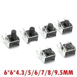 50PCS Mini Micro Momentary Tactile Push Button Switch 6 * 6 * 4.3/5/6/7/8/9.5mm Right Angle with Stent 4 Pin DIP(6X6X4.3MM)