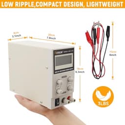 Hoteche DC Bench Power Supply, Variable 0-30V Output 0-5A, Dual Voltage Input, White, Color Box
