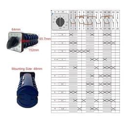 63A 6 Poles 10 Positions Cam Switch Changeover Rotary Combination Knob Master Control Circuit 22 Terminals LW28 LW26-63/6