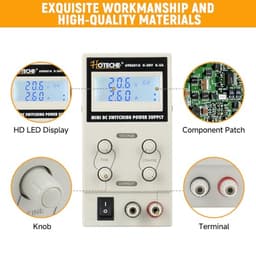 Hoteche DC Bench Power Supply, Variable 0-30V Output 0-5A, Dual Voltage Input, White, Color Box