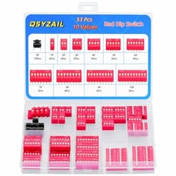 53 Pcs Dip Switch with Tact Switch Double Row Red 2.54 mm 1 2 3 4 5 6 7 8 9 10 Position for PCB Circuit Breadboards