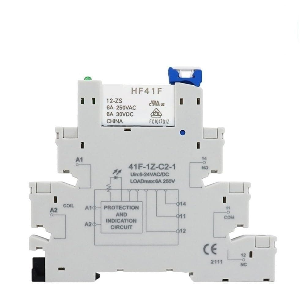 6A Electromagnetic Relay HF41F 12-ZS 24-ZS DC 12V 24V 1Pcs(12v with Blue Base)