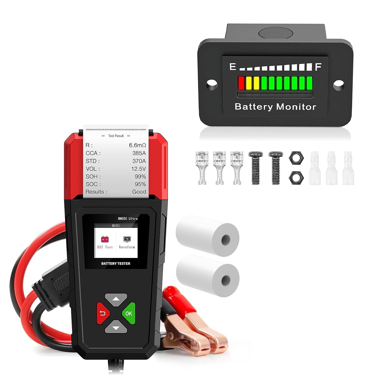 12V 24V 36V 48V 60V 72V Golf Cart Battery Meter + Car Battery Tester with Built-in Printer 6V/12V/24V