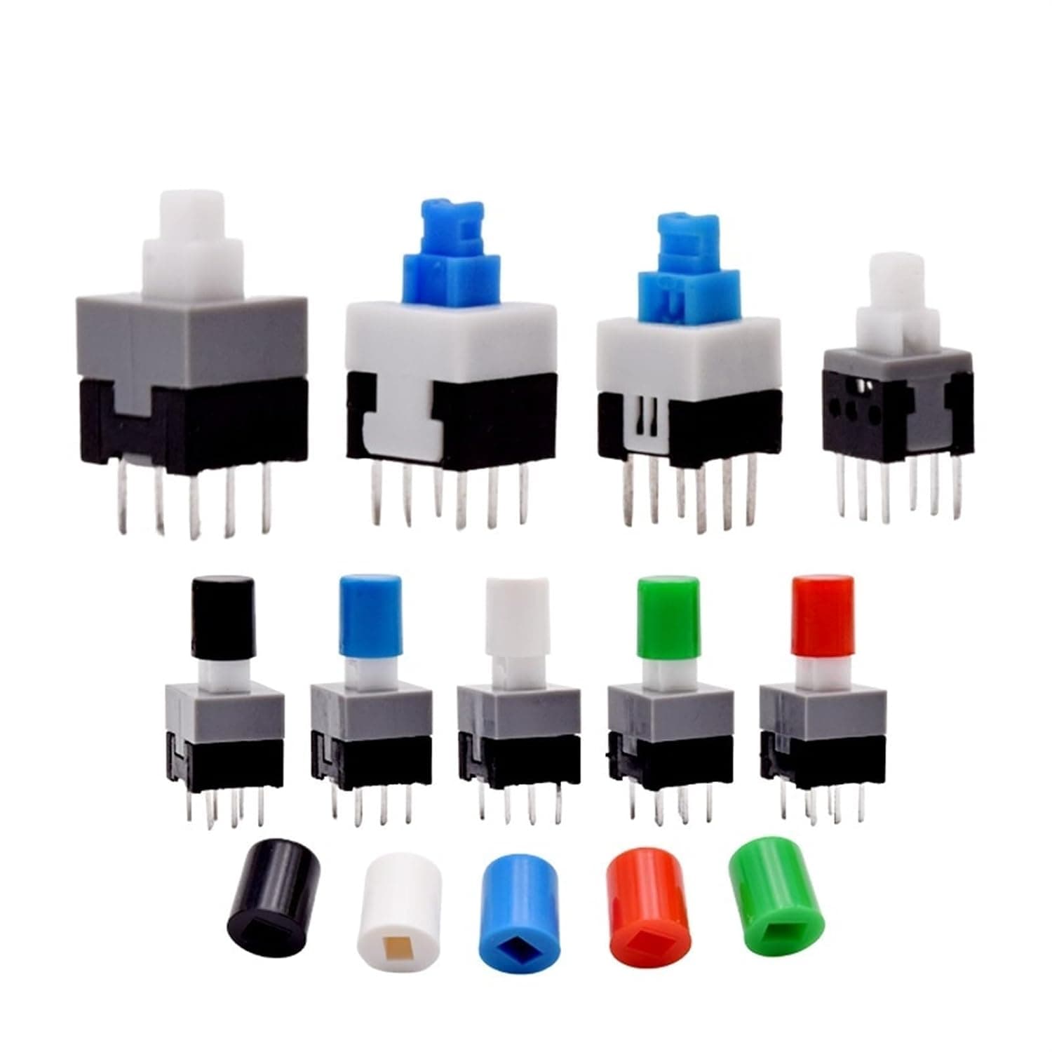 10Pcs Tact Tactile Mini On Off Self-Locking Switch Push Button Momentary Latching DIP 6 Pin with Cap(7.0x7.0mm,Blue Cap,Unlock)