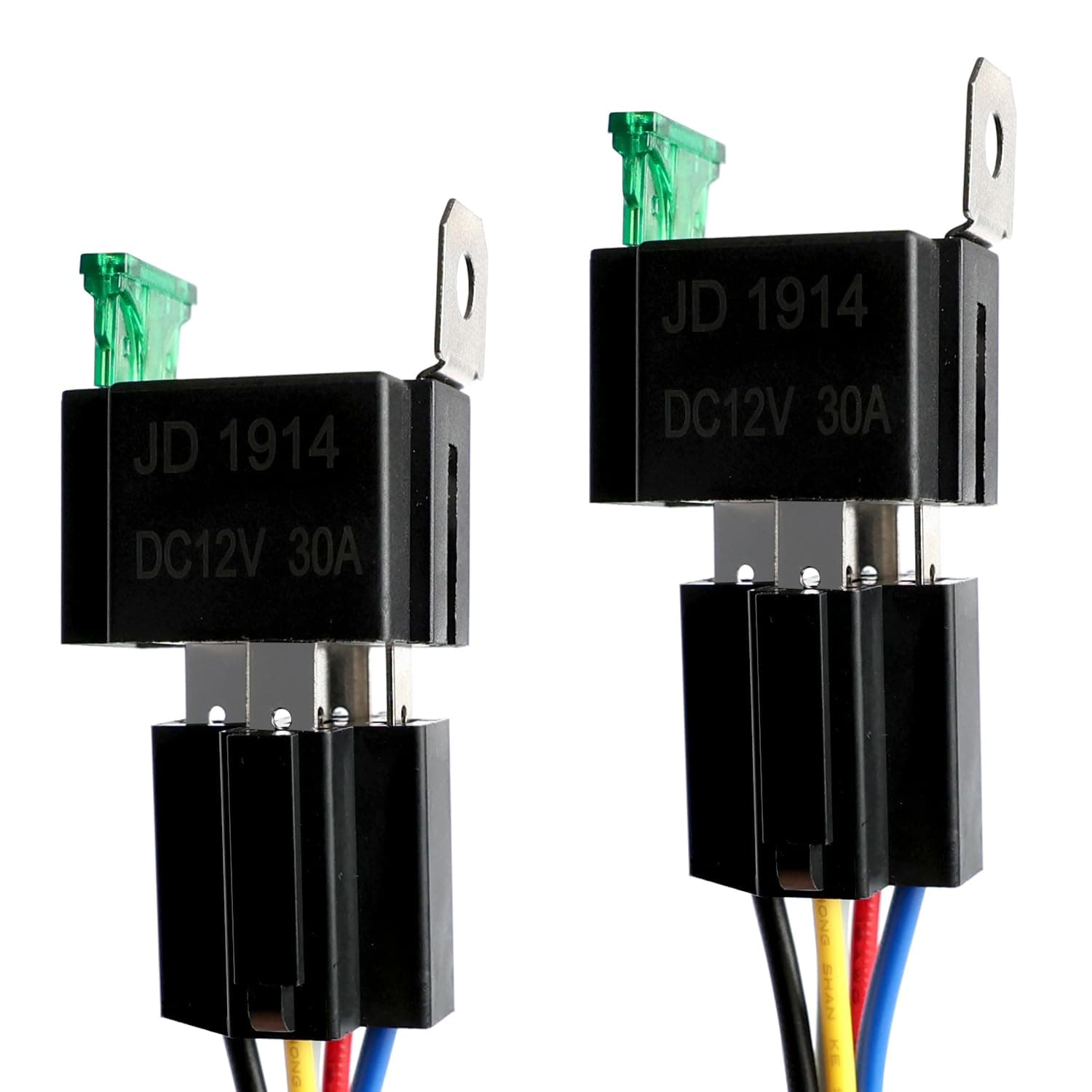 2 Pack 12V Fused Relay Switch 30A 5-pin with Harness Socket Holder14 AWG Automotive relays with Fuse for Auto Cars