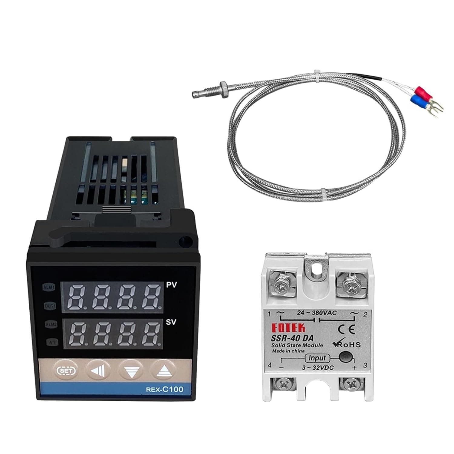 REX-C100 Digital PID Temperature Controller Thermostat SSR Output Max.40A SSR Relay K Thermocouple Probe(C100 Set)