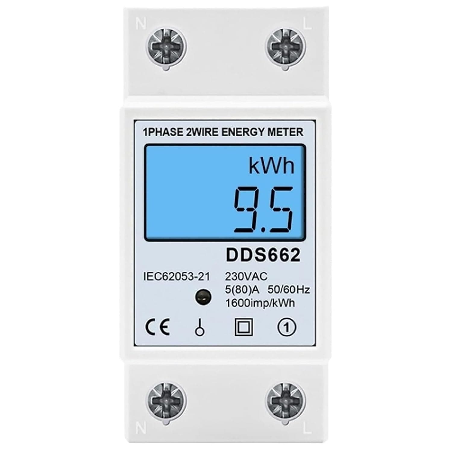 Single Phase LCD Digital Energy Meter Reset Zero kWh Voltage Current Power Consumption Counter Electric Wattmeter 230V Din Rail(DDS662-L,AC230V 50Hz)