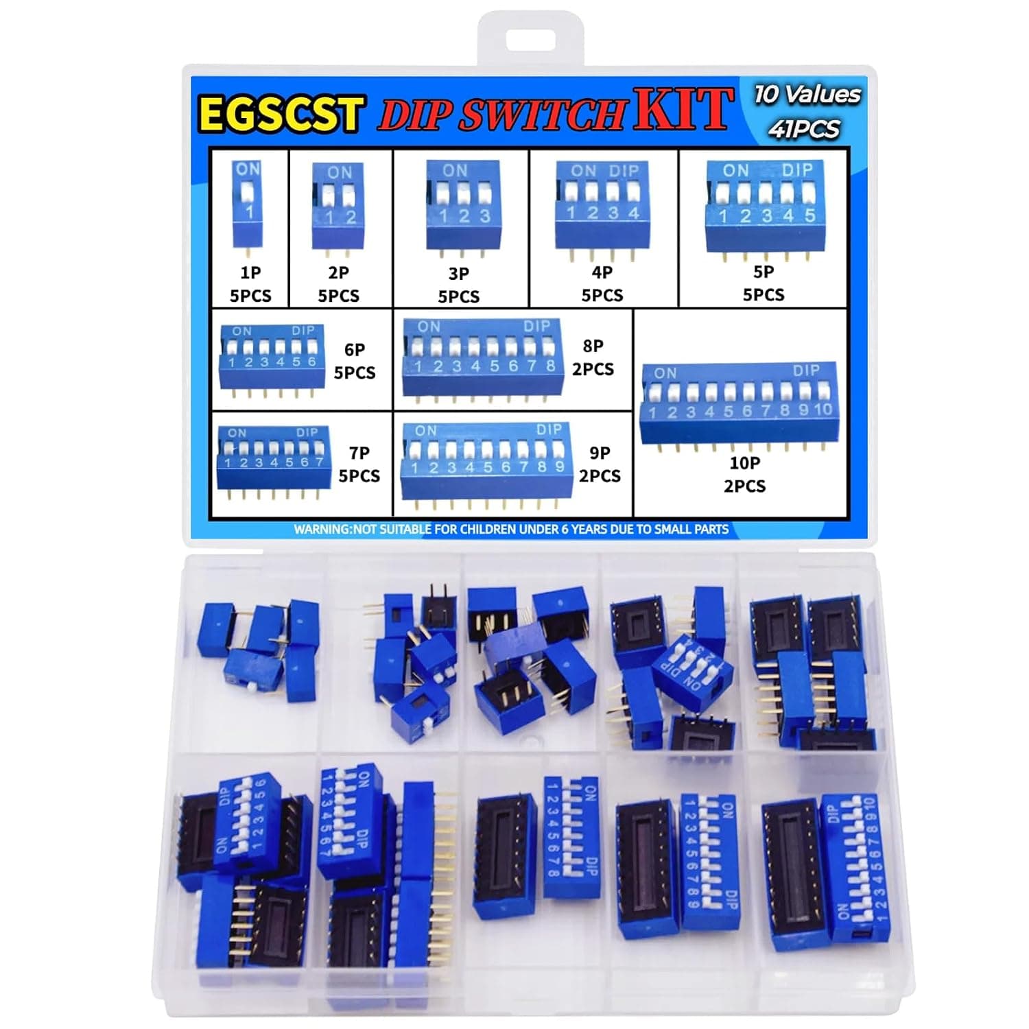 41PCS 10 Values Double Row Blue Dip Switch Assortment Kit 1 2 3 4 5 6 7 8 9 10 Position 2.54mm PCB Mountable On Off Slide Type Toggle DIC Breadboard